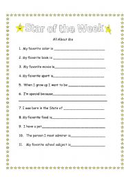 English Worksheet: about me