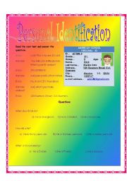 English Worksheet: Personal Identification