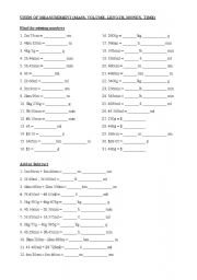 English Worksheet: Units of measurement