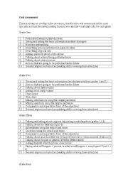 English Worksheet: Oral assessment tables