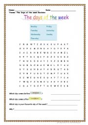 English Worksheet: The days of the week