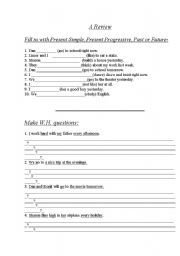 English Worksheet: A REVIEW OF TENSES