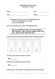 English worksheet: Mathematics - Comparing volume