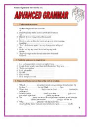 English Worksheet: 7 PAGES OF ADVANCED GRAMMAR EXERCISES WITH A KEY