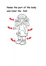 English worksheet: Name the part of the body and coloring
