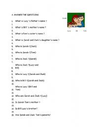English worksheet: family members  with questions