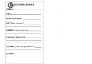 English worksheet: Nocturnal animals research cards