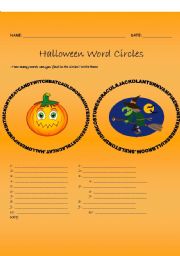 English Worksheet: Halloween Word Circles