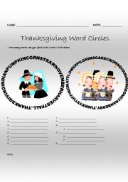 English Worksheet: Thanksgiving Word Circles