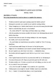 English Worksheet: TESTING