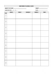 English worksheet: Nine week planning form
