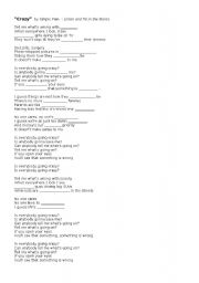 English worksheet: Crazy by Simple Plan