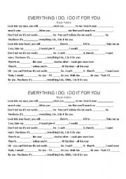 English Worksheet: Everything I do, I do it for you - Bryan Adams