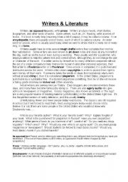 English Worksheet: Writers & Literature