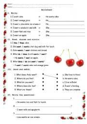 English Worksheet: like/want