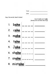 English Worksheet: Sounds of /a-e/