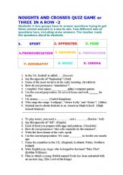 English worksheet: Game: Three in a Row -2