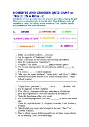 English Worksheet: Game: Three in a Row -2