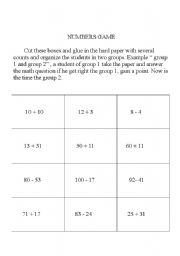 English worksheet: NUMBERS GAME