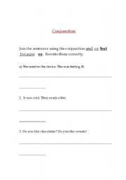 English worksheet: conjunction