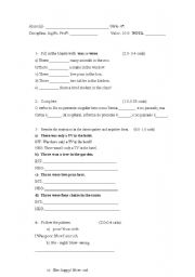 English worksheet: A great test about imperative and there to be.