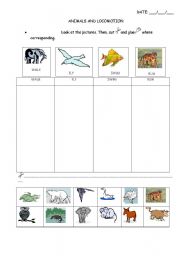 English worksheet: animals and locomotion