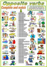 OPPOSITE VERBS - COMPLETE AND MATCH  2-2 (B&W VERSION INCLUDED)