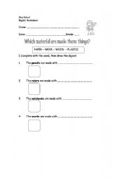 English worksheet: which material are made these things