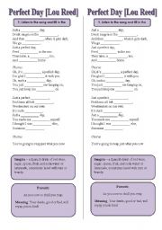 English Worksheet: SONG! Perfect Day [Lou Reed] - Printer-friendly version included - LISTENING ACTIVITY