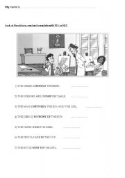 English worksheet: Prepositions- write YES or NO