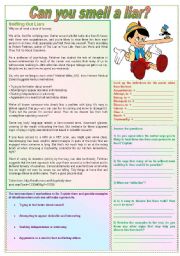 English Worksheet: Can you smell a liar? - Reading Comprehension & Conversation (fully editable)