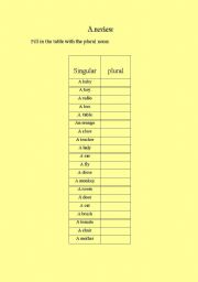 English Worksheet: SINGULAR/ PLURAL NOUNS