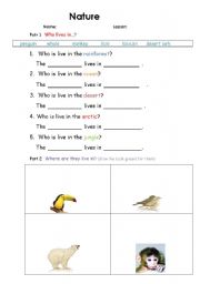 English worksheet: nature