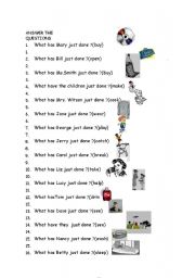 English Worksheet: present perfect  tense with wh -questions