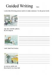 English Worksheet: Guided Writing on my way to school in the rainy day