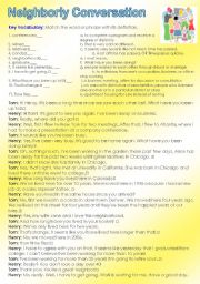 English Worksheet: Conversation between Neighbors Reading Comprehension