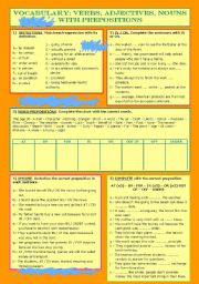 English Worksheet: VOCABULARY: VERBS, ADJECTIVES, NOUNS WITH PREPOSITIONS