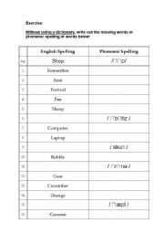 English Worksheet: Phonemic Spelling Practice