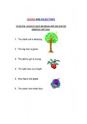 English worksheet: nouns and adjectives