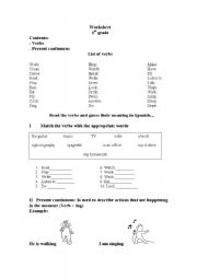 English Worksheet: Verbs and present continuous
