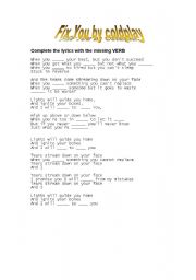 English worksheet: Song fix you (coldplay)