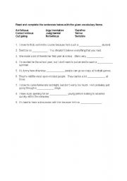 English Worksheet: personality and behavior vocabulary gap fill
