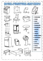 English Worksheet: House and Furniture-Matching