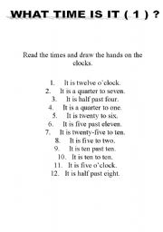 English worksheet: what time is it 