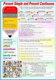 English Worksheet: PRESENT SIMPLE AND PRESENT CONTINUOUS - TWO PAGES 