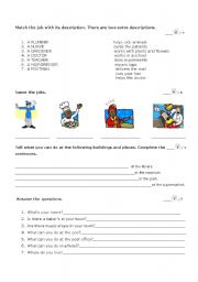 English Worksheet: jobs and town