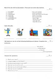 English worksheet: jobs and town