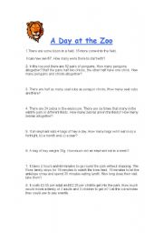 English worksheet: A Day at the Zoo