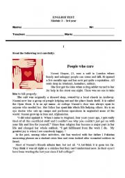 English Worksheet:  A Written Test on Volunteering ( four pages)