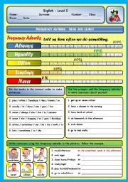 English Worksheet: FREQUENCY ADVERBS